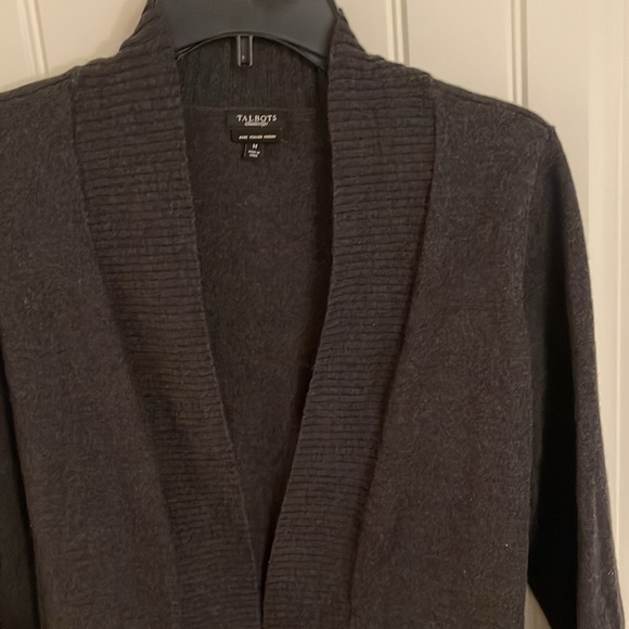 Talbots Pure Italian Merino Wool Gray Shawl Collar Open-Front Cardigan women’s M - Picture 11 of 12